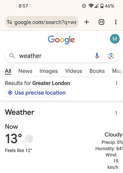 A Google search for "weather" done in the US