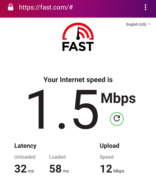 Fast.com speed test results