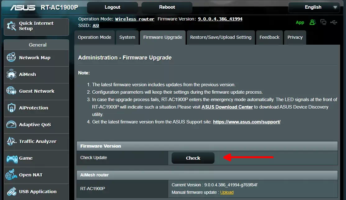 Updating firmware on an Asus router