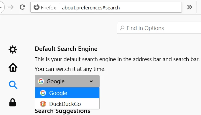 Firefox v88 Search Engine Choices
