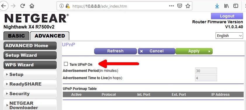 UPnP checkbox in Netgear router