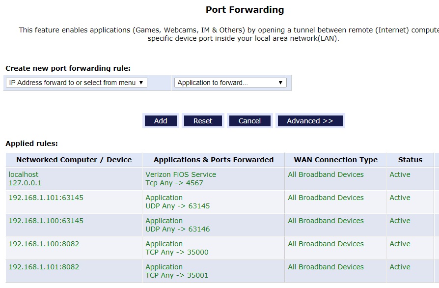 Verizon FIOS router Port Forwarding