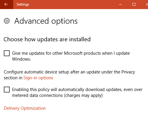 Windows Update Advanced Options for a Restricted/Standard user 