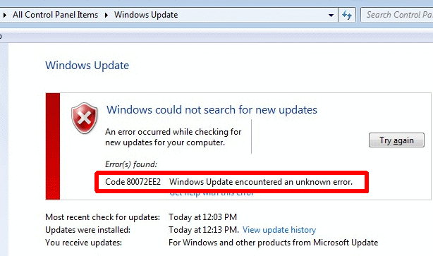 Windows Update unknown error 1