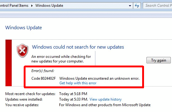 Windows Update unknown error 2