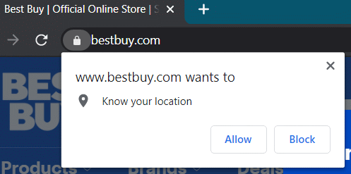 a website asks permission to access the location of your computer