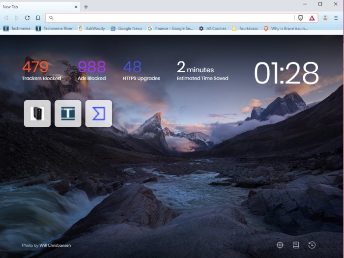 Brave Browser new tab page
