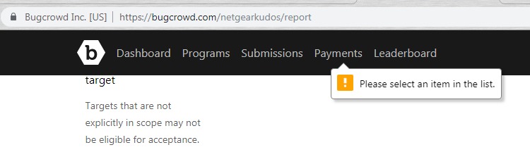 A useless error message from Bugcrowd