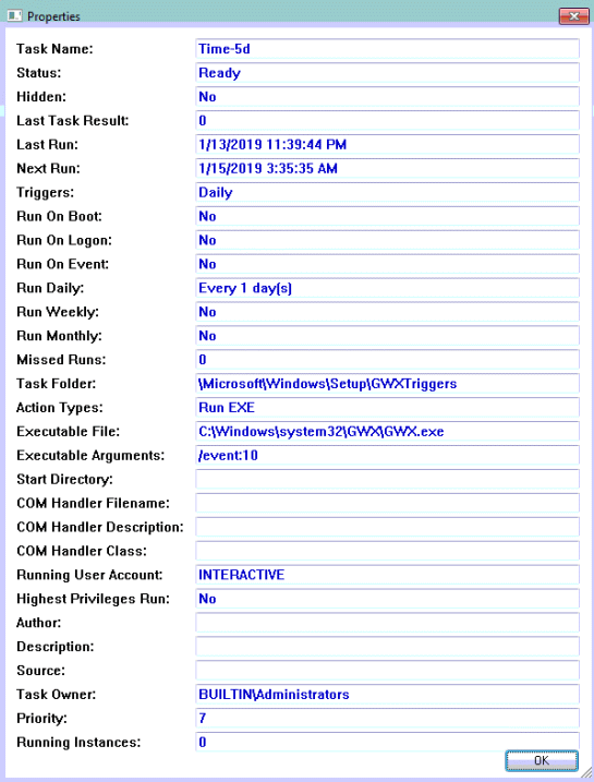 The Time-5d scheduled task to run GWX.exe